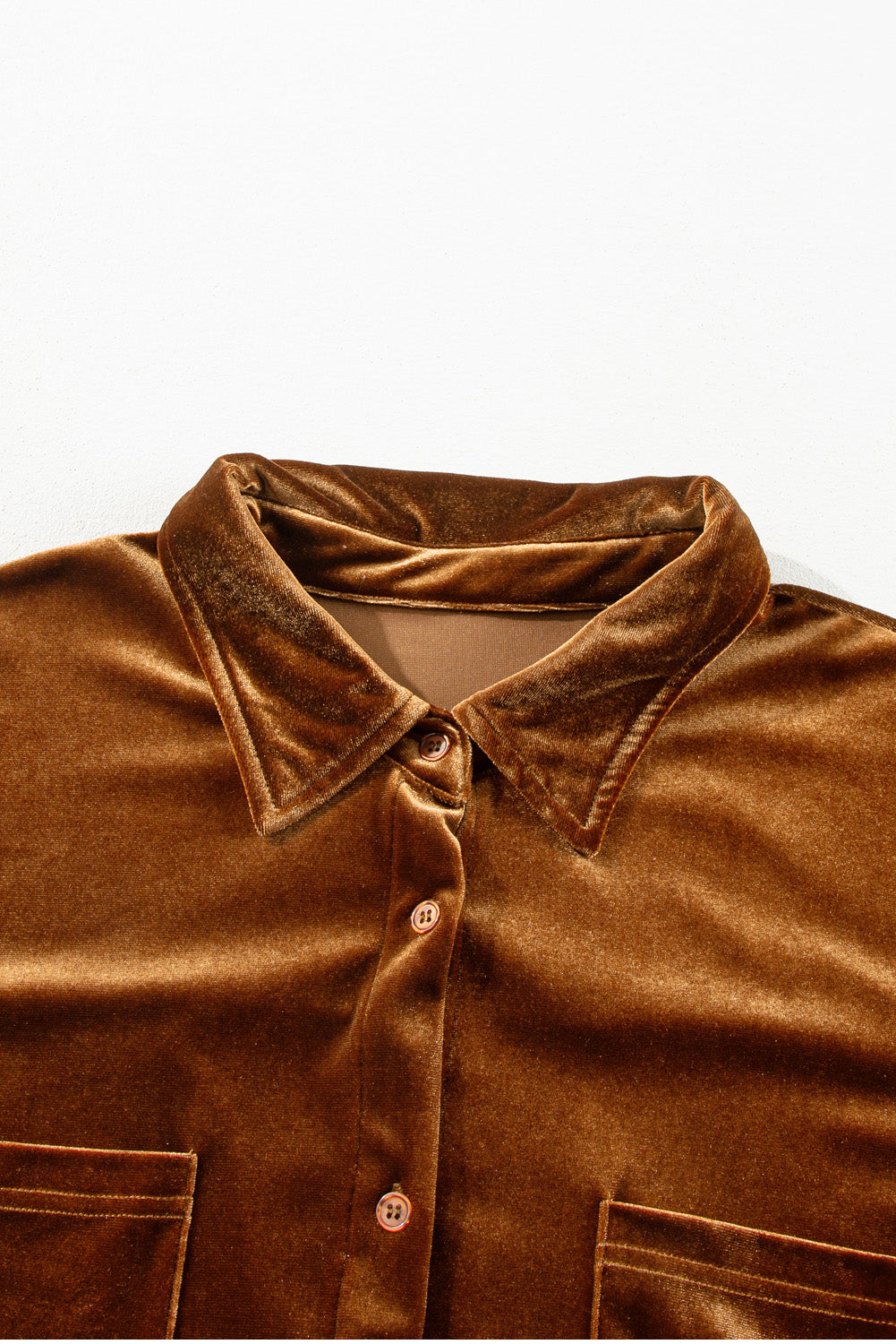 Plus Size Velvet Button-Up Pocketed Drop Shoulder Shirt