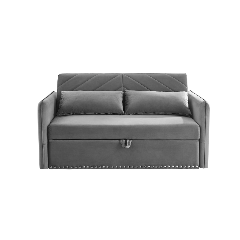 MH' Sleeper Sofa Bed w/USB Port, 3-in-1 adjustable sleeper with pull-out bed, 2 lumbar pillows and side pocket, soft velvet convertible sleeper sofa bed, suitable for living room bedroom