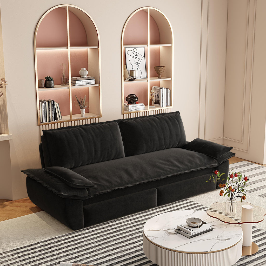 73.2' Queen Pull Out Sofa Bed,3-in-1 Convertible Sleeper Sofa,Multi-Functional Velvet Loveseat Bed,Black(Old Sku:W1885S00050)