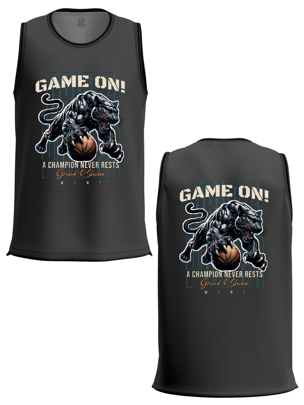 Game On! Grind & Shine Jaguar Dark Grey Basketball Jersey - Front & Back Printing