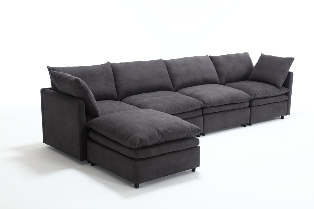 [ PACKAGING NEW UPGRADE]   [VIDEO PROVIDED]Modern U-shaped Sectional Sofa ,5-seat  Sofa ,Sleeper Sofa Couch with Chaise Lounge for Living Room,Apartment,Upholstered,Polyester,New upgrade,Dark Gray