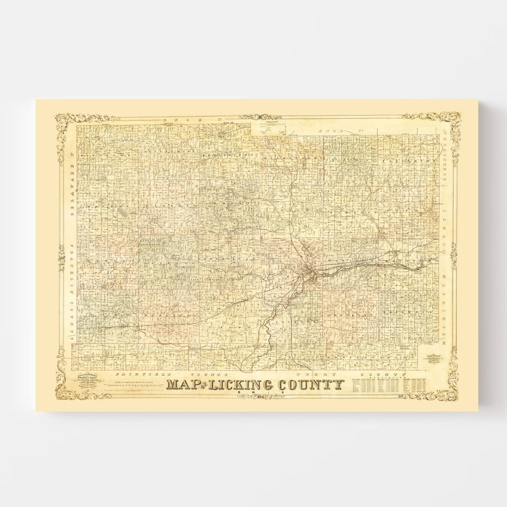 Vintage Map of Licking County, Ohio 1854