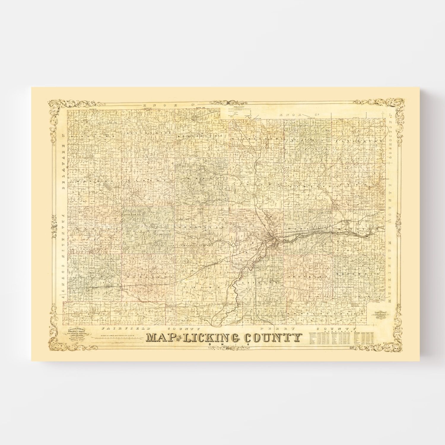 Vintage Map of Licking County, Ohio 1854