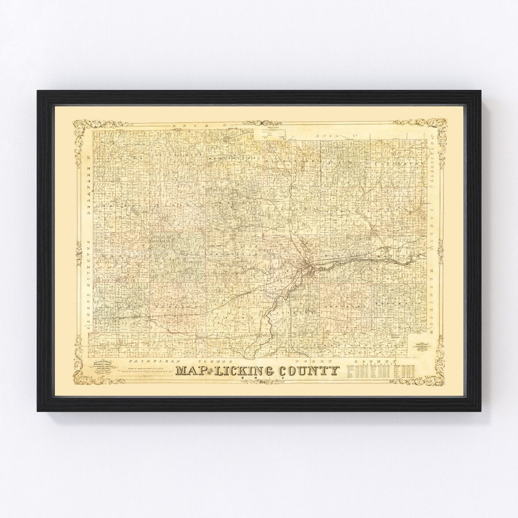 Vintage Map of Licking County, Ohio 1854