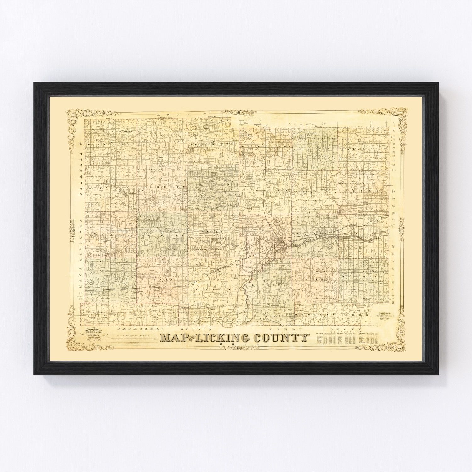 Vintage Map of Licking County, Ohio 1854