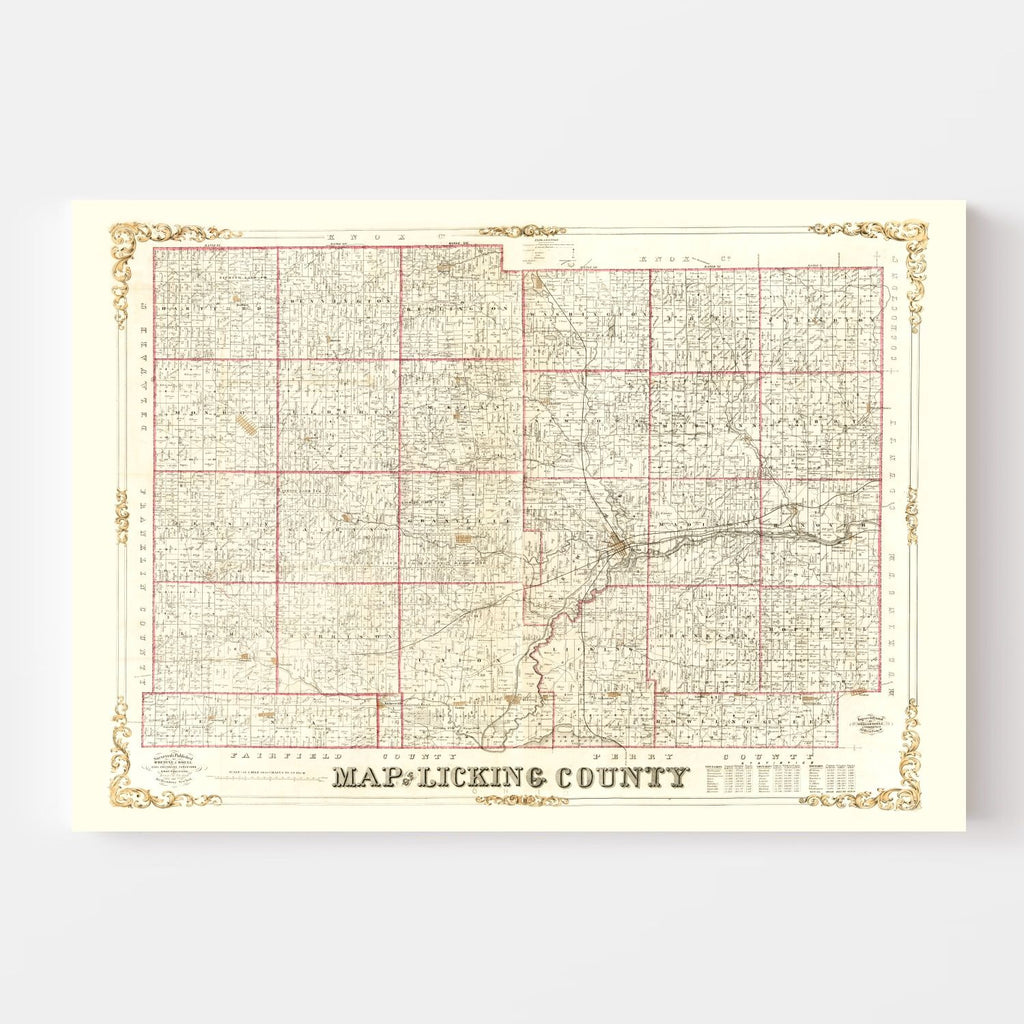 Vintage Map of Licking County, Ohio 1854