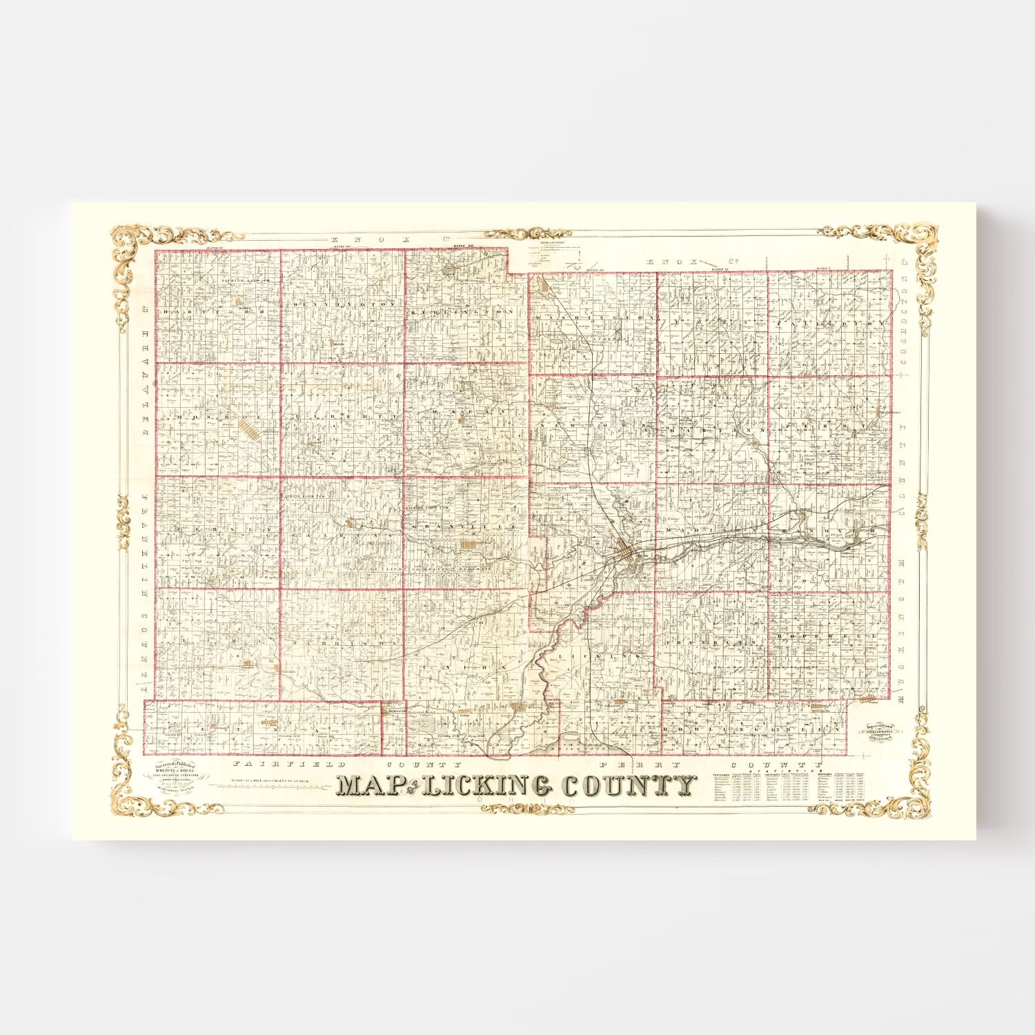 Vintage Map of Licking County, Ohio 1854