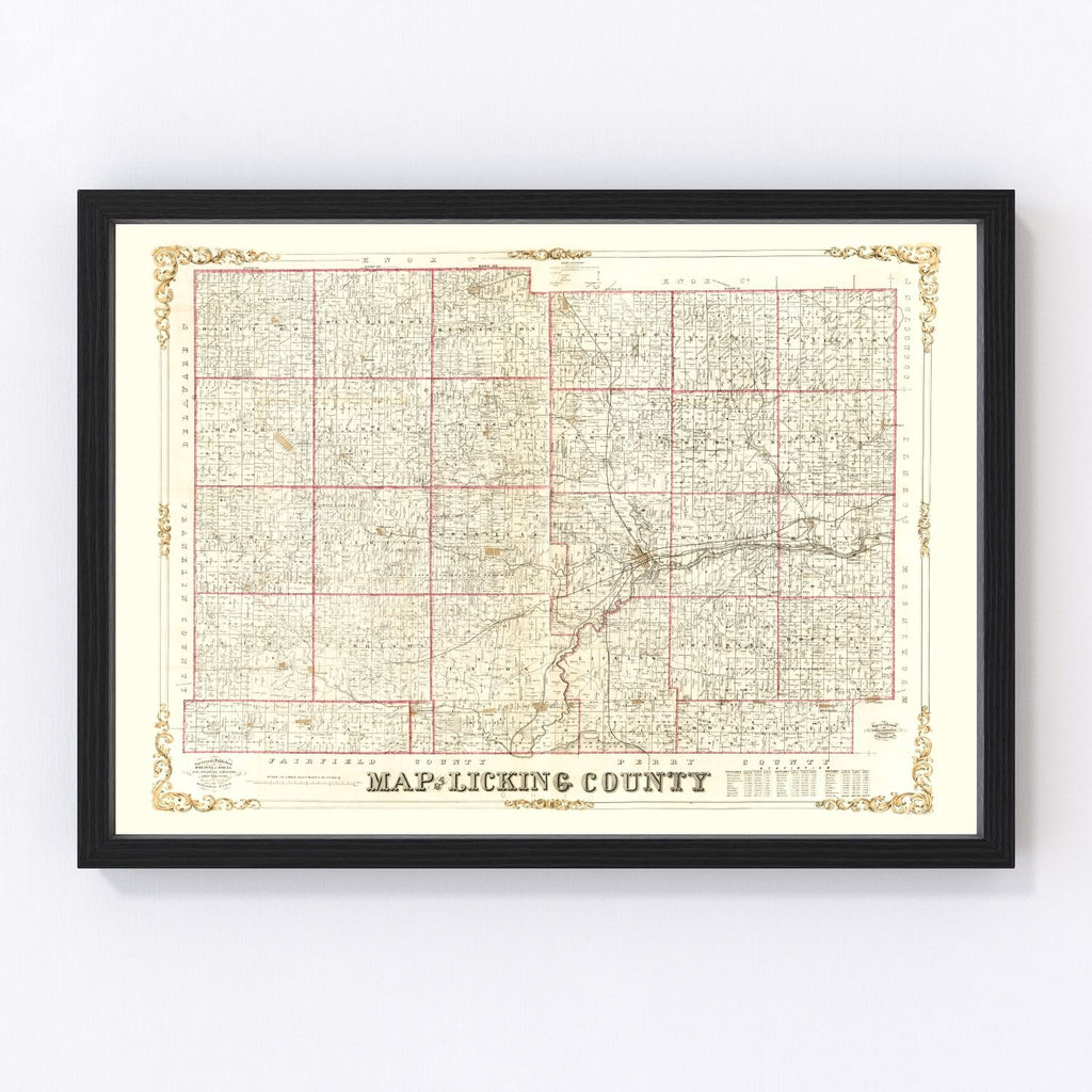 Vintage Map of Licking County, Ohio 1854
