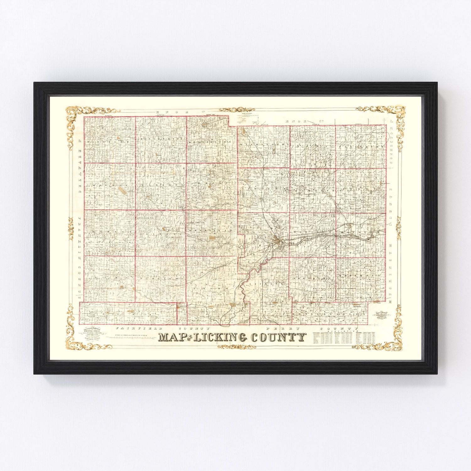 Vintage Map of Licking County, Ohio 1854