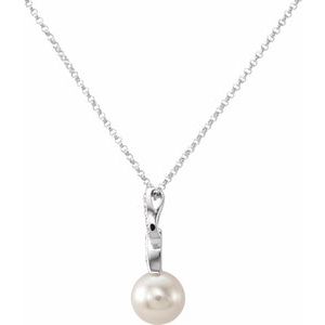 14K White Gold Freshwater White Cultured Pearl & .08 CTW Natural Diamond 18" Necklace