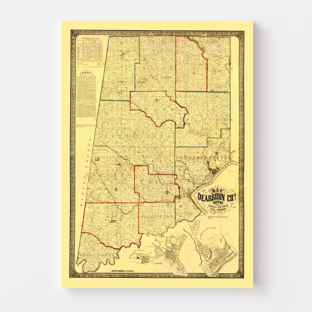 Vintage Map of Dearborn County, Indiana 1860