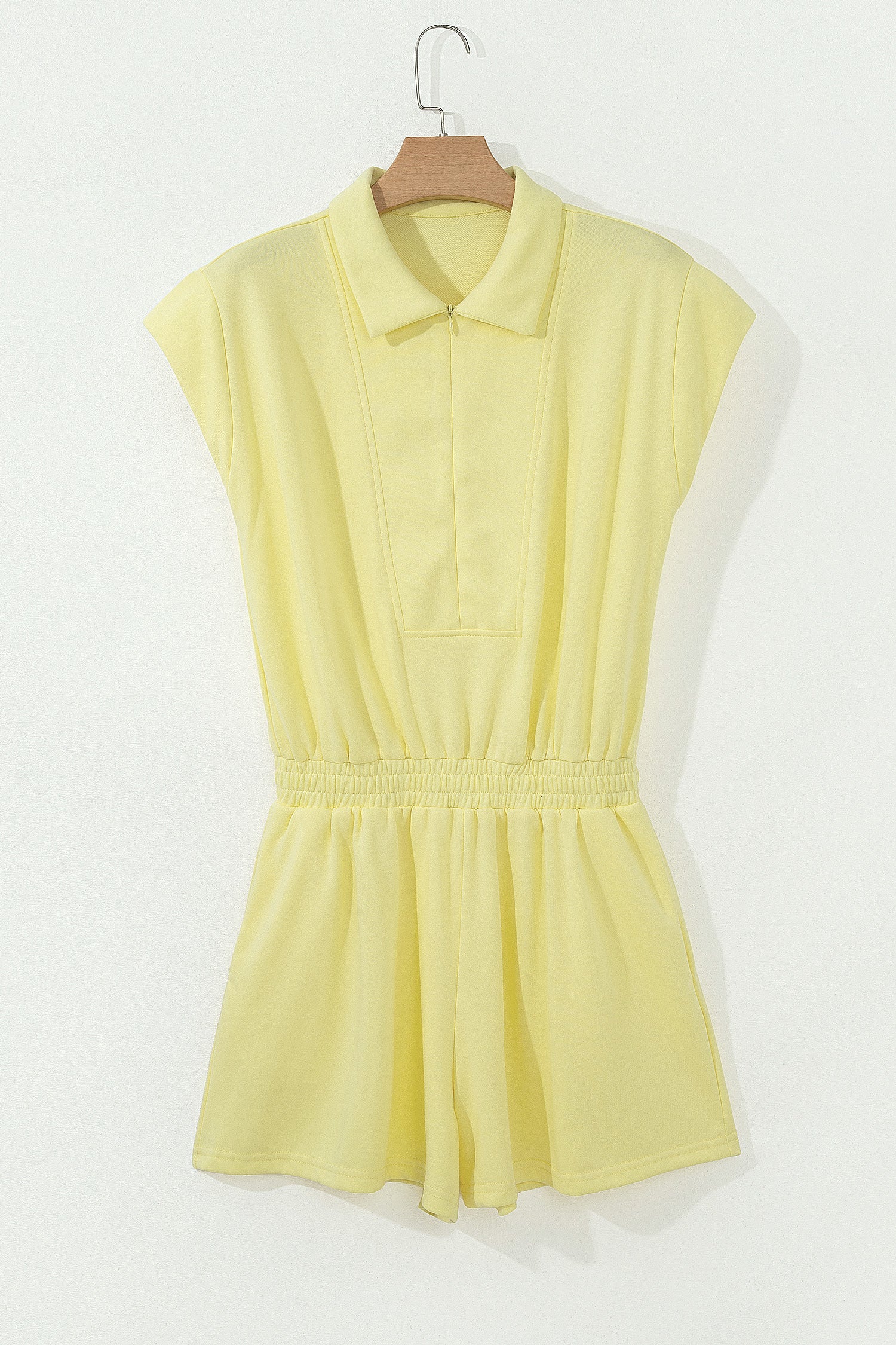 Solid Half Zip Polo Tee Elastic Waist Romper