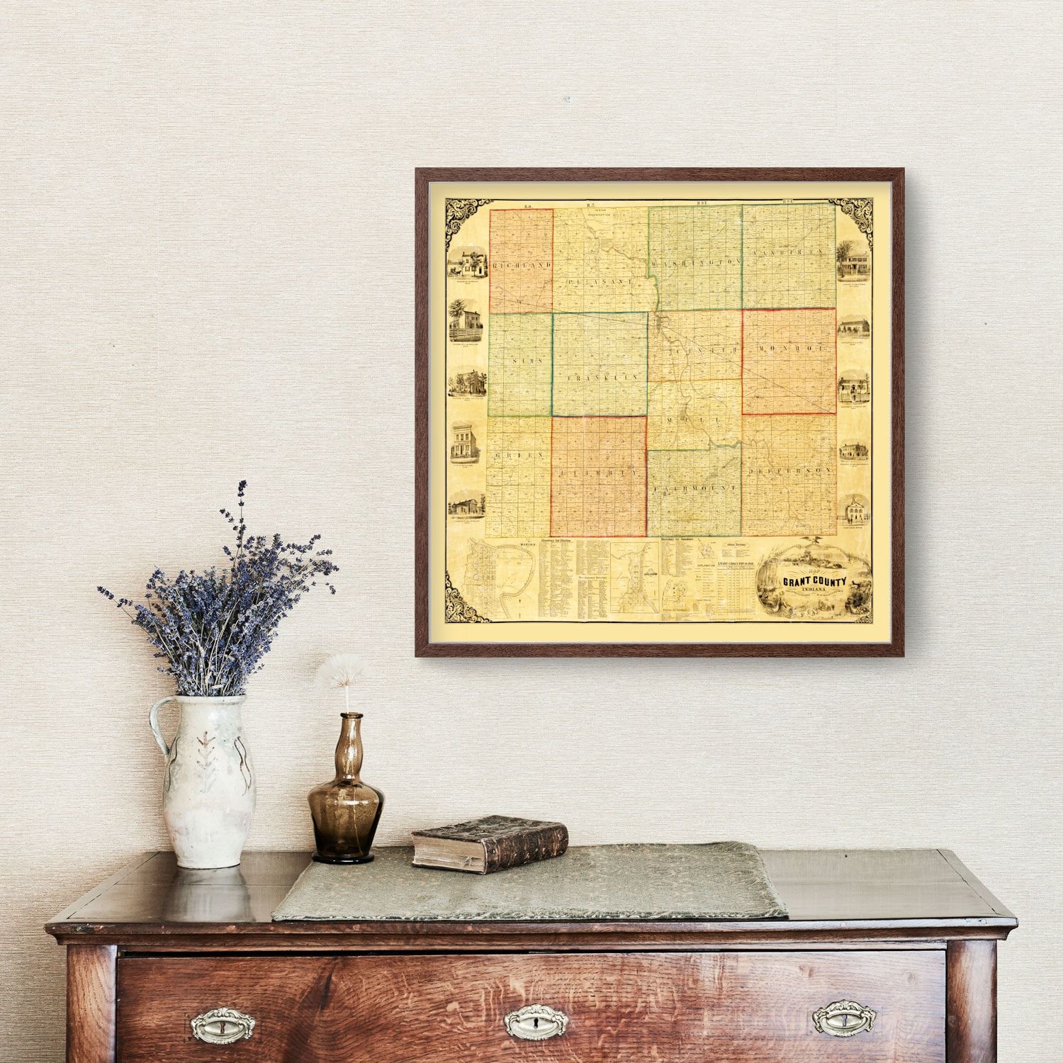 Vintage Map of Grant County, Indiana 1869