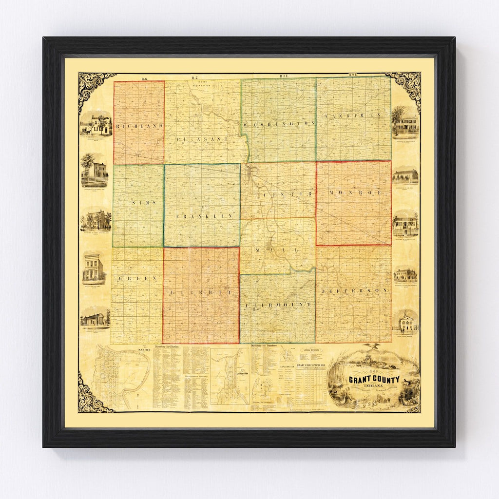 Vintage Map of Grant County, Indiana 1869
