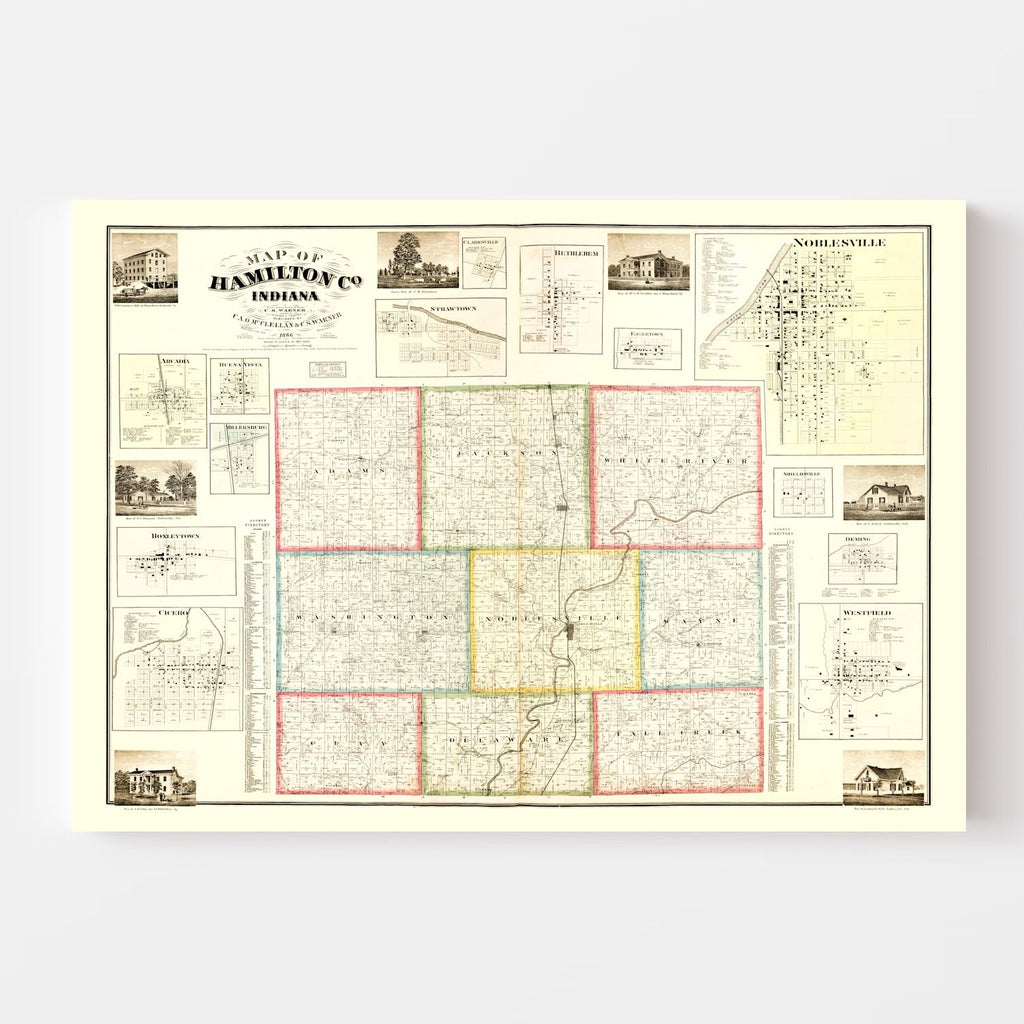 Vintage Map of Hamilton County, Indiana 1866
