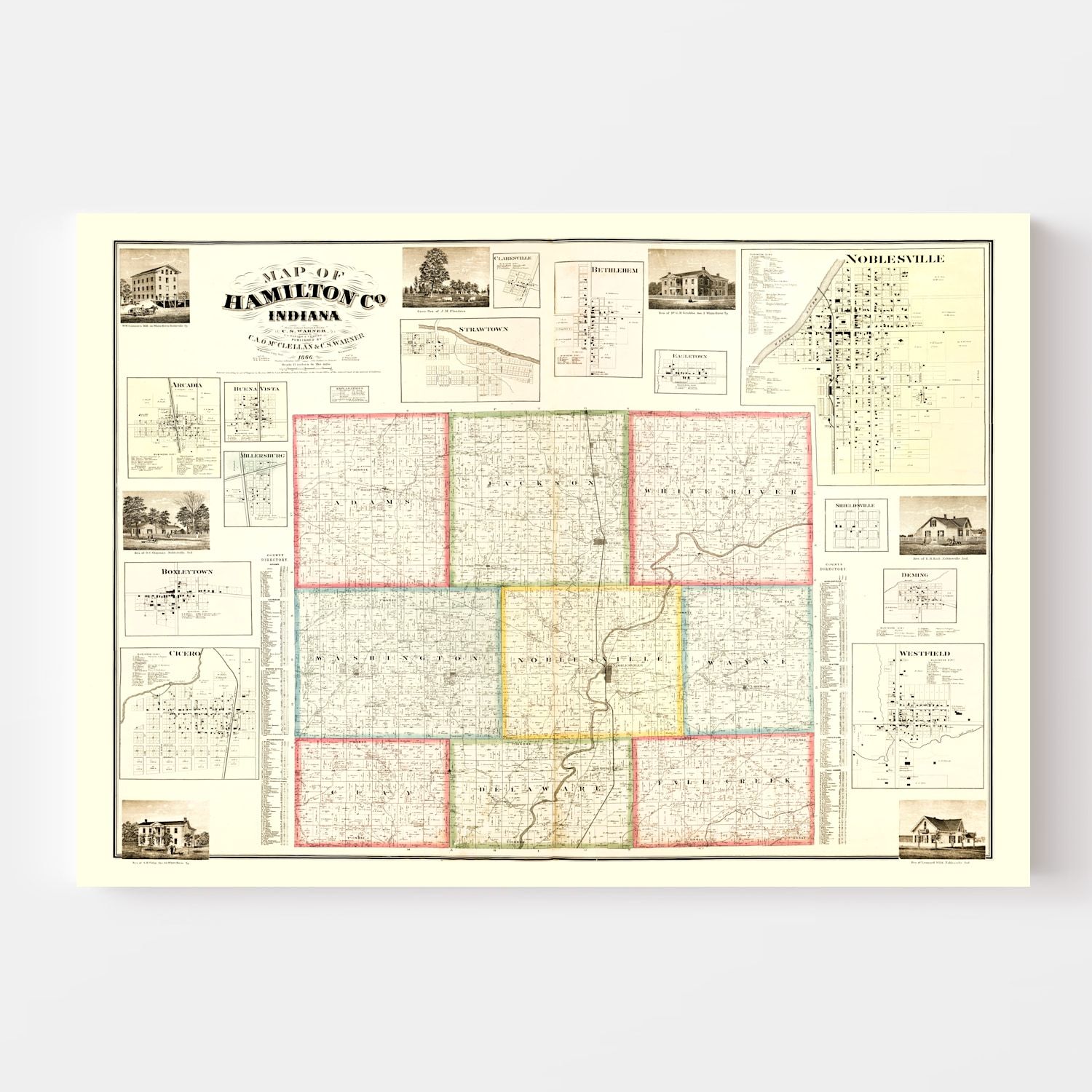 Vintage Map of Hamilton County, Indiana 1866