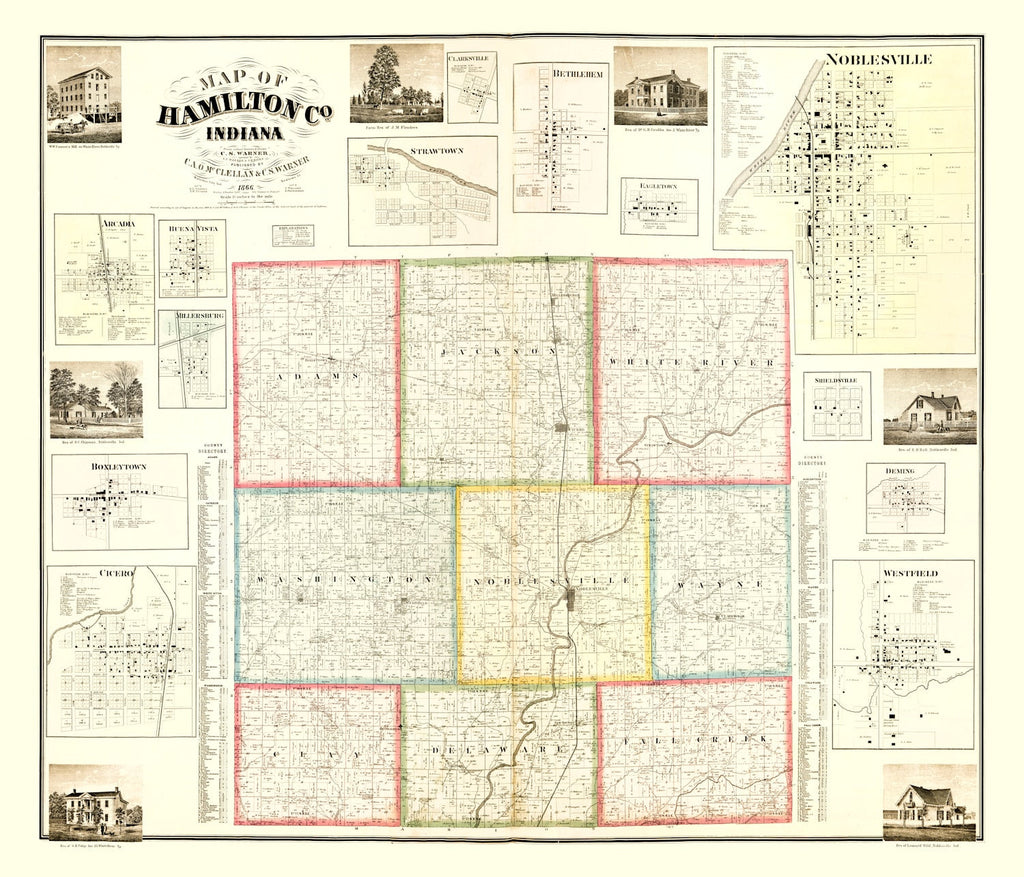 Vintage Map of Hamilton County, Indiana 1866