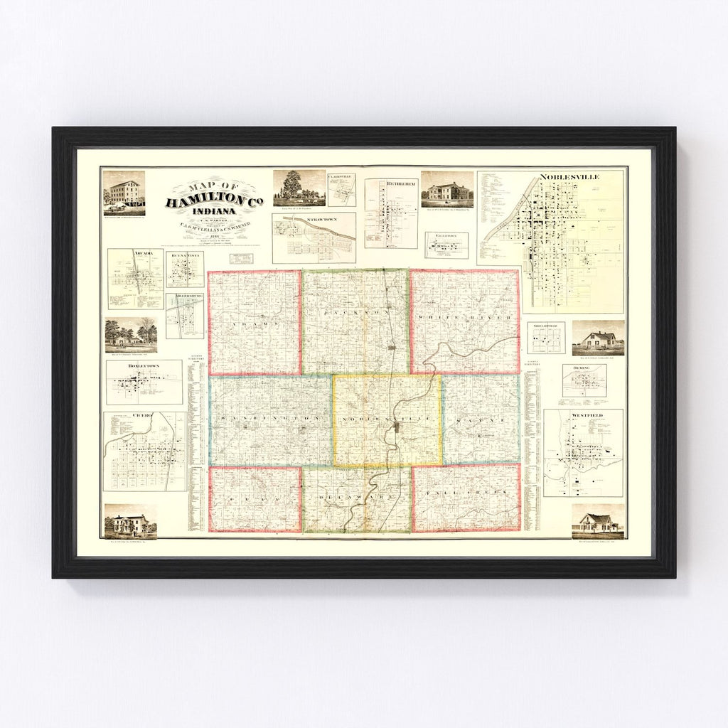 Vintage Map of Hamilton County, Indiana 1866