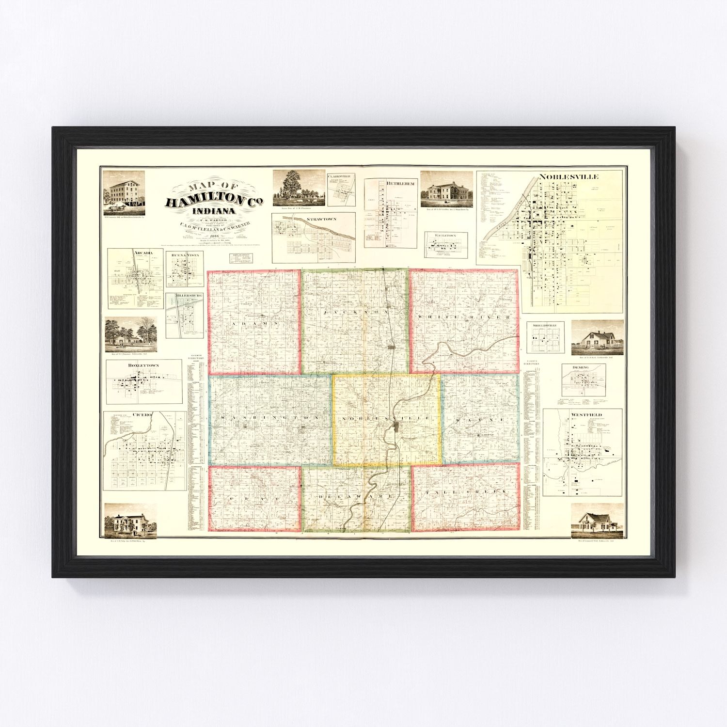 Vintage Map of Hamilton County, Indiana 1866