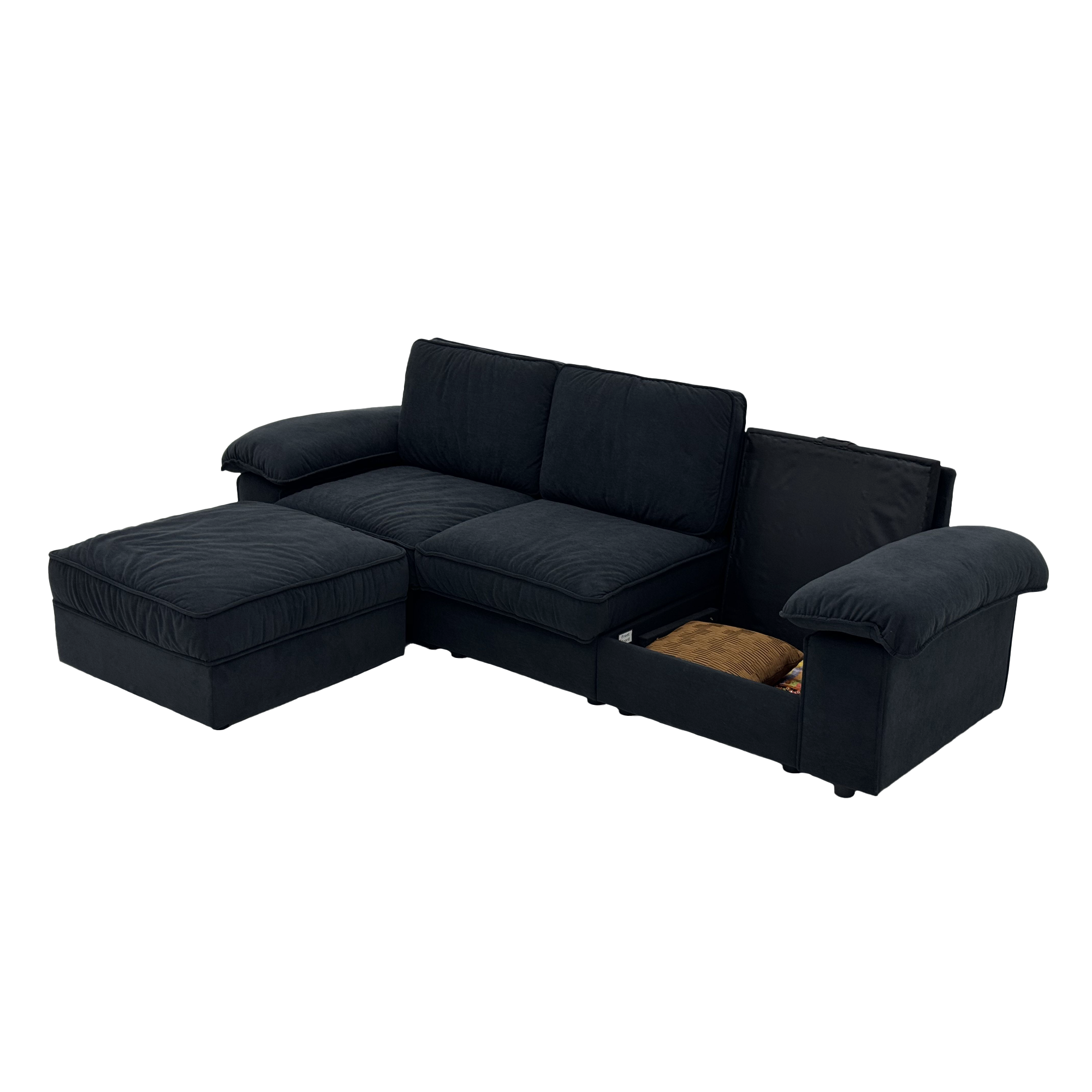 FX-P20M-3S0-BK (3S&Ottoman SOFA)105.5inch Upholstered L-Shaped Sectional Sofa with Storage , Modern Fabric Couch with Deep Cushions, Space-Saving Sofa for Apartment & Living Room