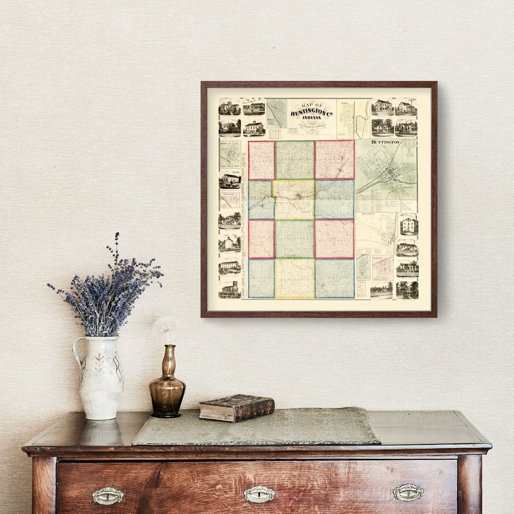 Vintage Map of Huntington County, Indiana 1866
