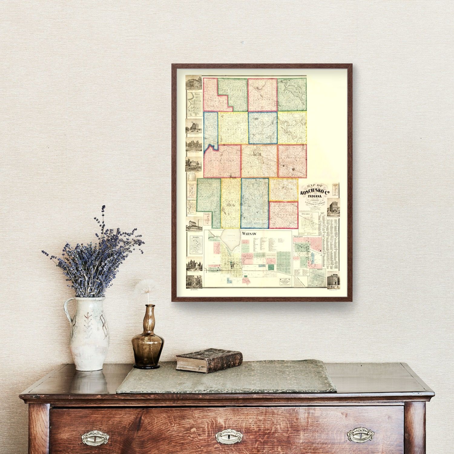 Vintage Map of Kosciusko County, Indiana 1866