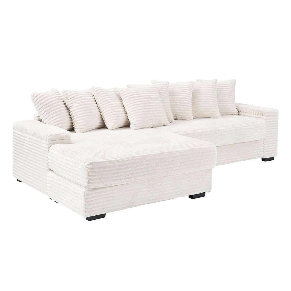 111.4 'Beige flannelette sofa, elegant shelter choice - living room, bedroom, office ideal companion, with eight exquisite throw pillows, more warm and cozy. Matching foot design.