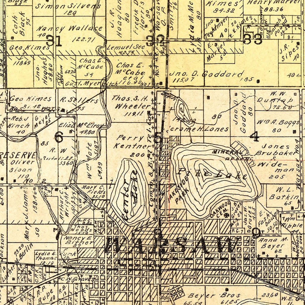 Vintage Map of Kosciusko County, Indiana 1909