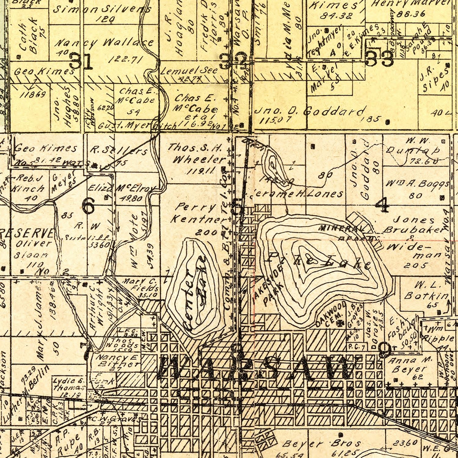 Vintage Map of Kosciusko County, Indiana 1909