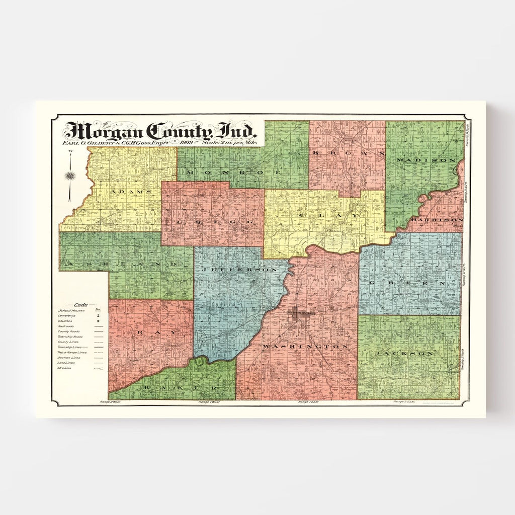 Vintage Map of Morgan County, Indiana 1909
