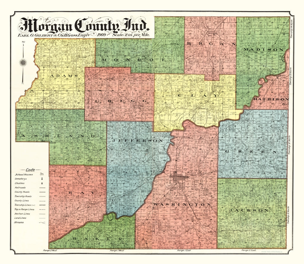 Vintage Map of Morgan County, Indiana 1909