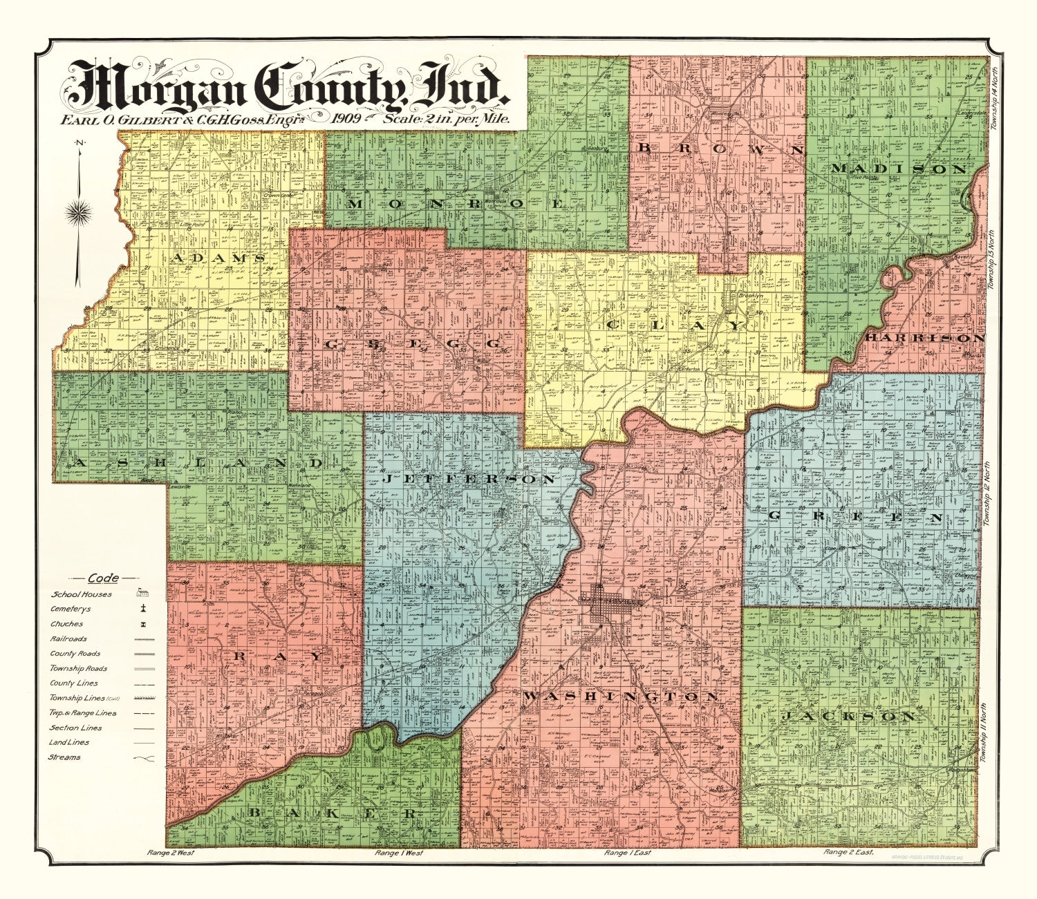 Vintage Map of Morgan County, Indiana 1909