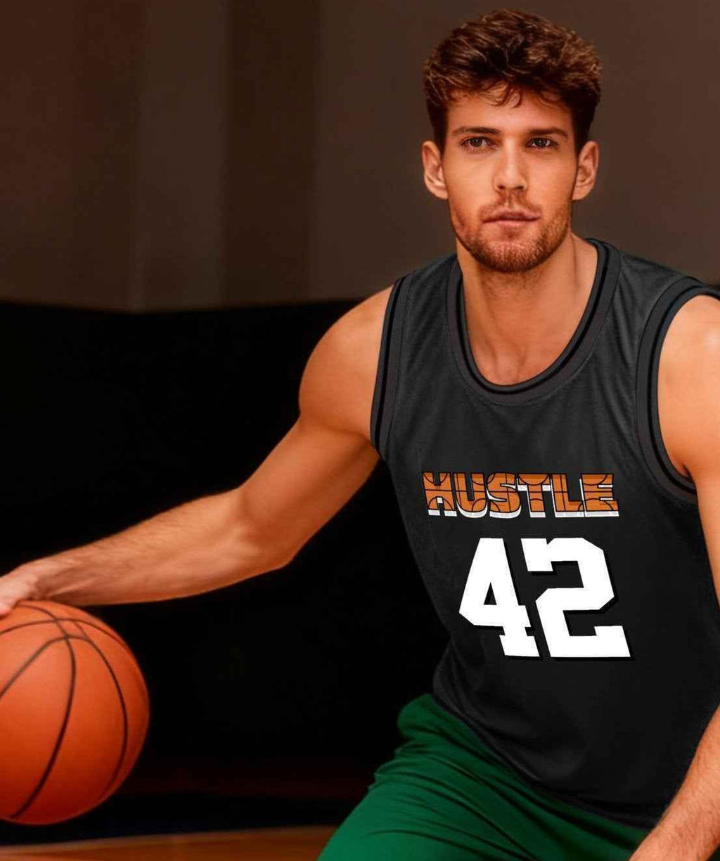 Hustle 42 Adult Dark Grey Basketball Jersey | Ships From USA