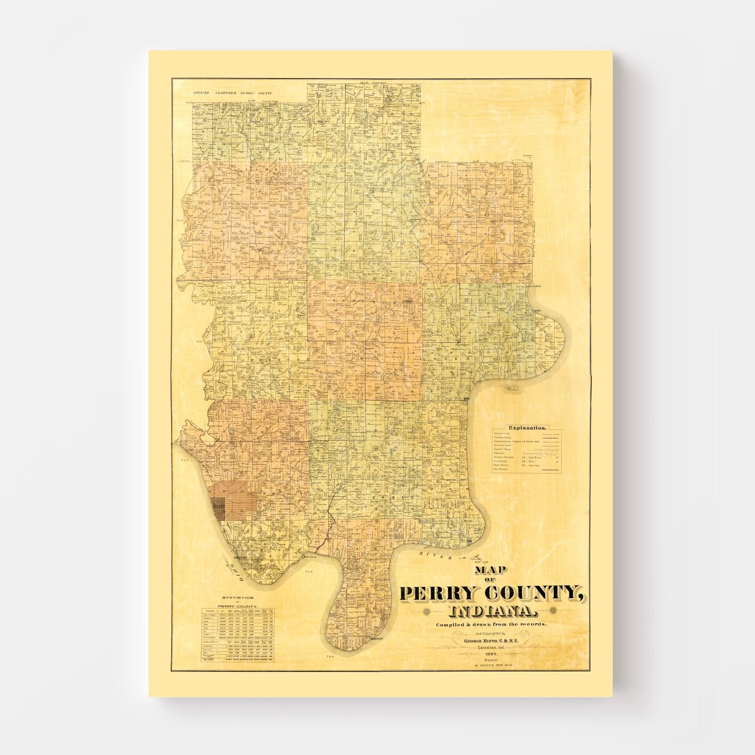 Vintage Map of Perry County, Indiana 1894