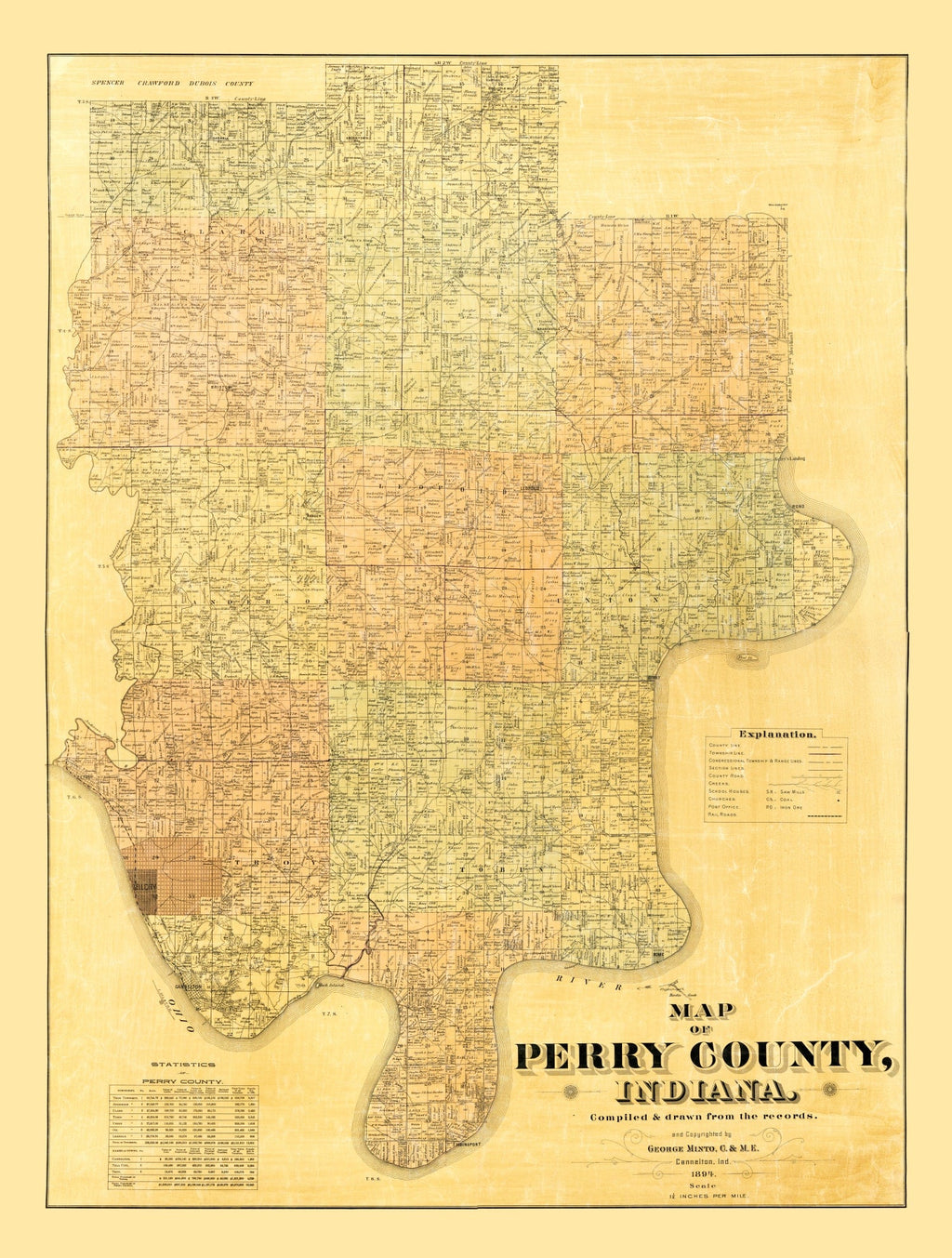 Vintage Map of Perry County, Indiana 1894