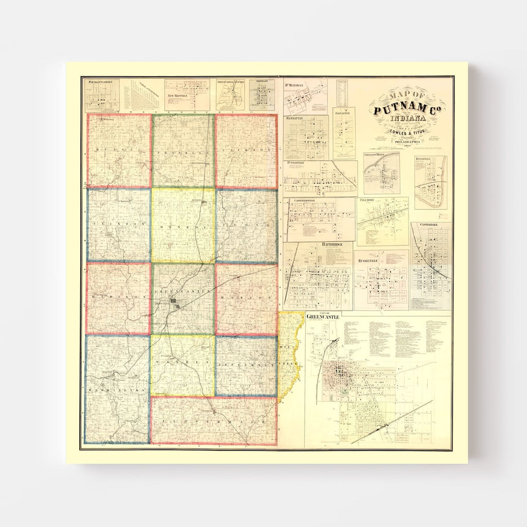Vintage Map of Putnam County, Indiana 1864
