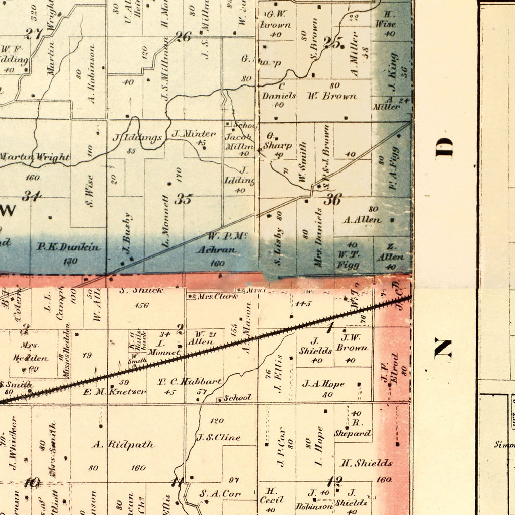 Vintage Map of Putnam County, Indiana 1864