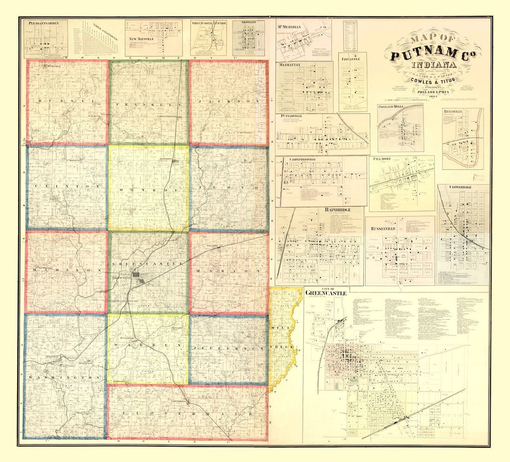Vintage Map of Putnam County, Indiana 1864