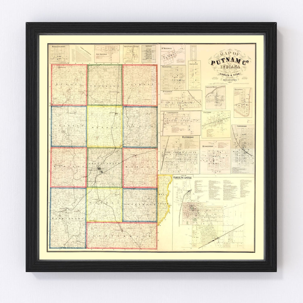 Vintage Map of Putnam County, Indiana 1864