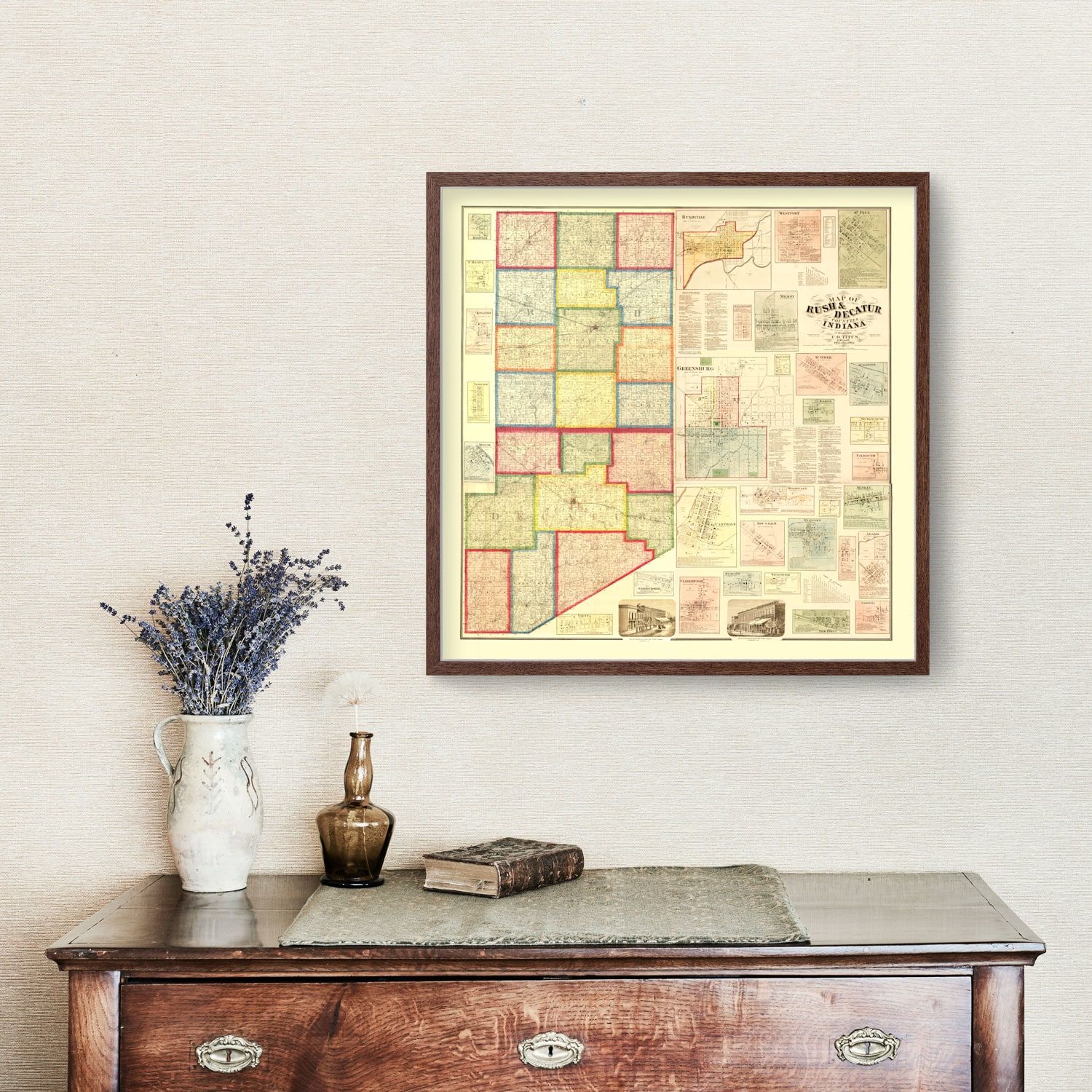 Vintage Map of Rush County, Indiana 1867