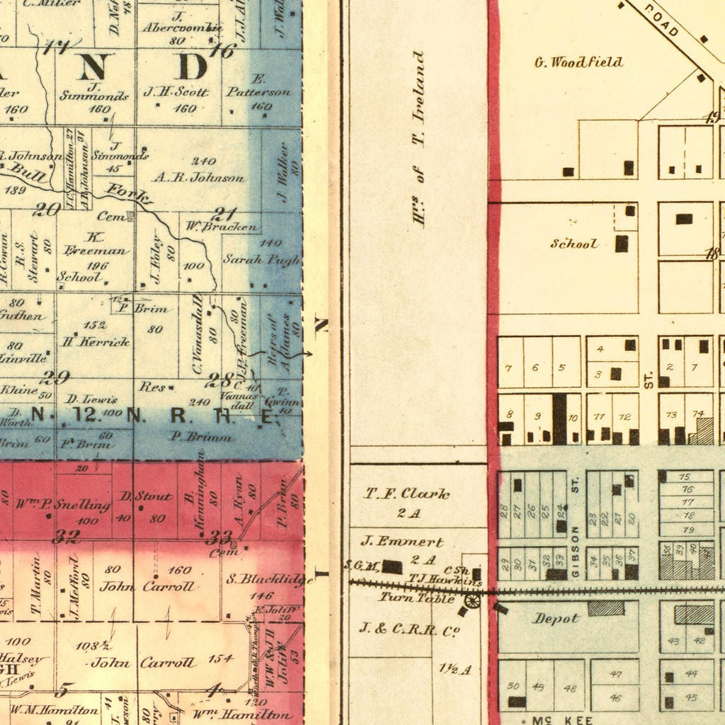 Vintage Map of Rush County, Indiana 1867