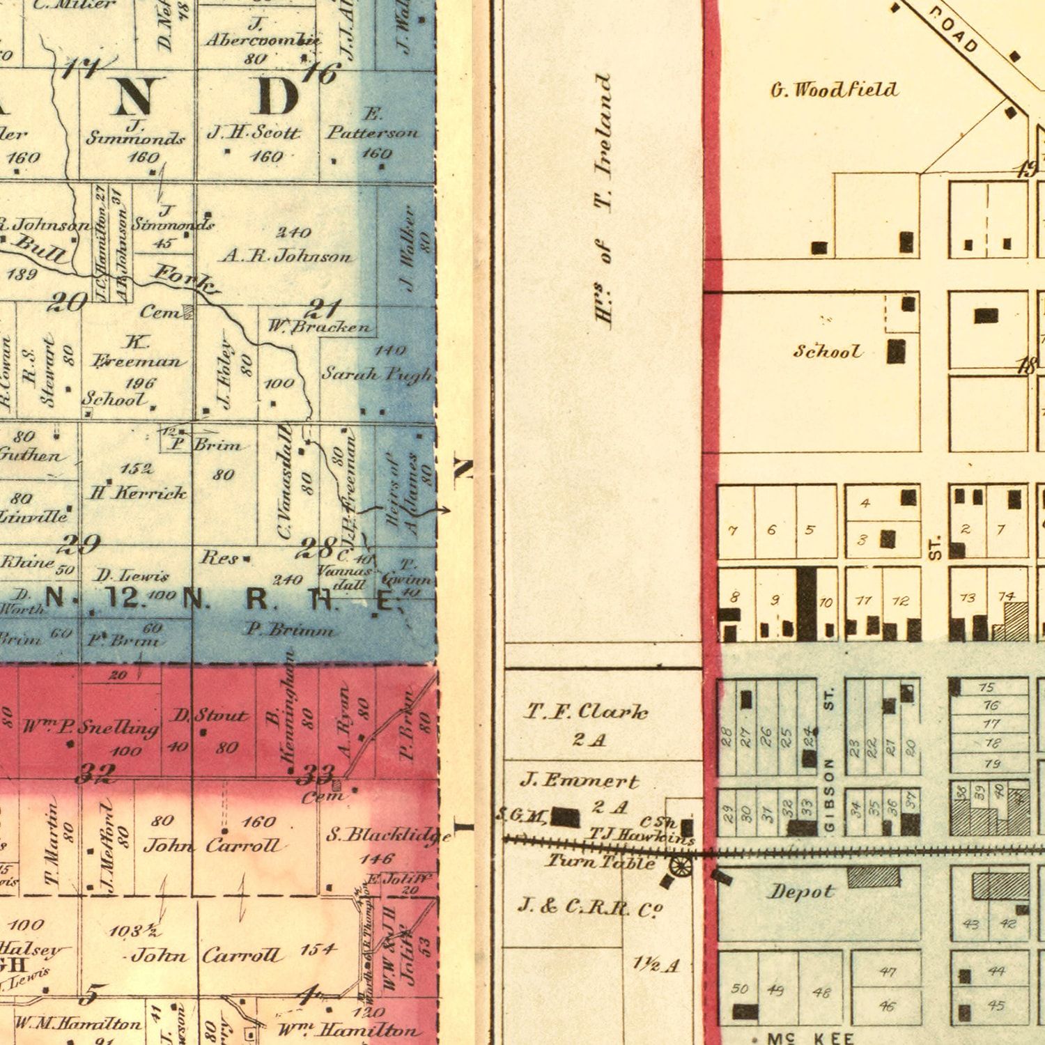 Vintage Map of Rush County, Indiana 1867