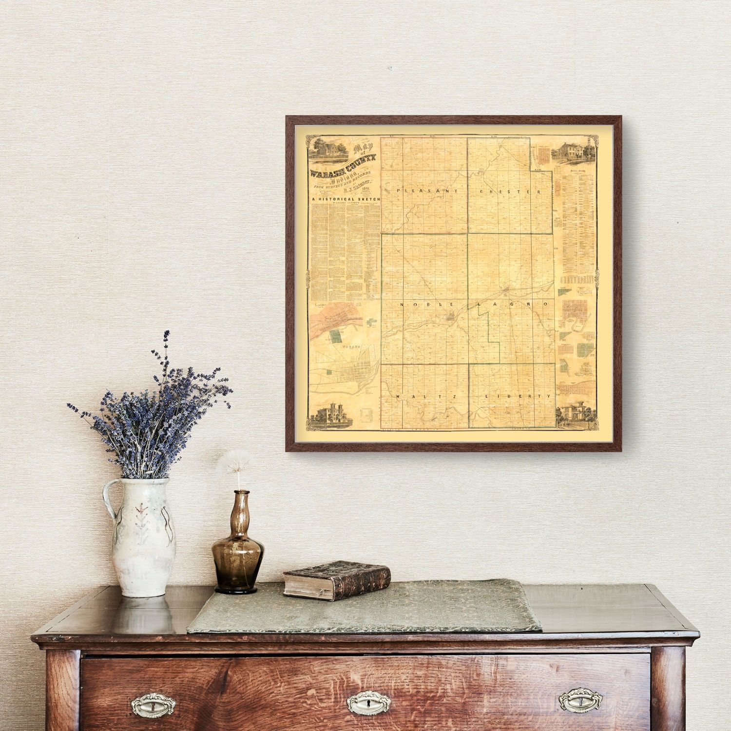 Vintage Map of Wabash County, Indiana 1861