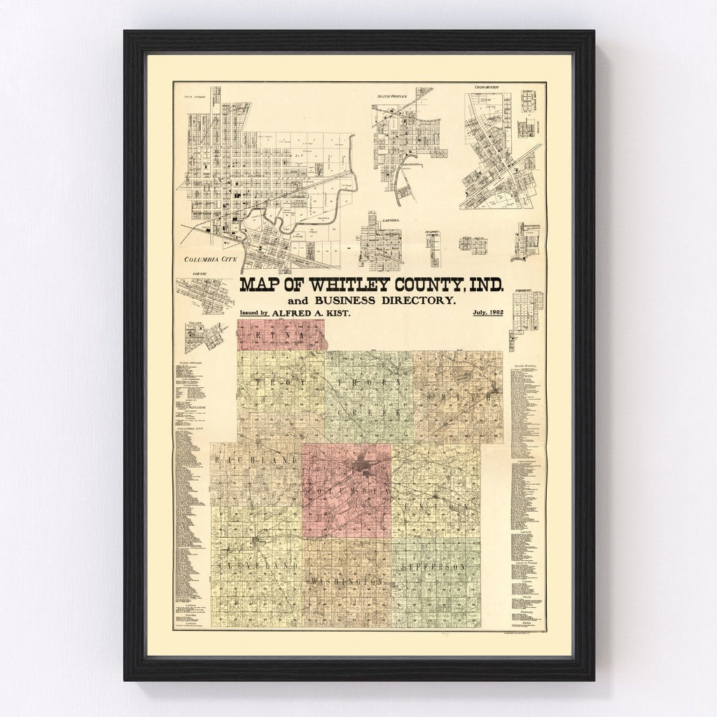 Vintage Map of Whitley County, Indiana 1902