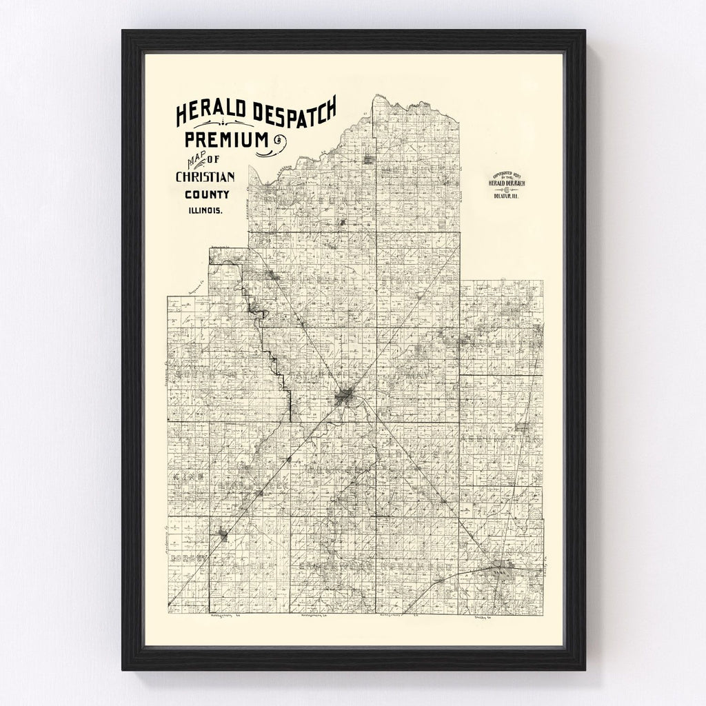 Vintage Map of Christian County, Illinois 1893