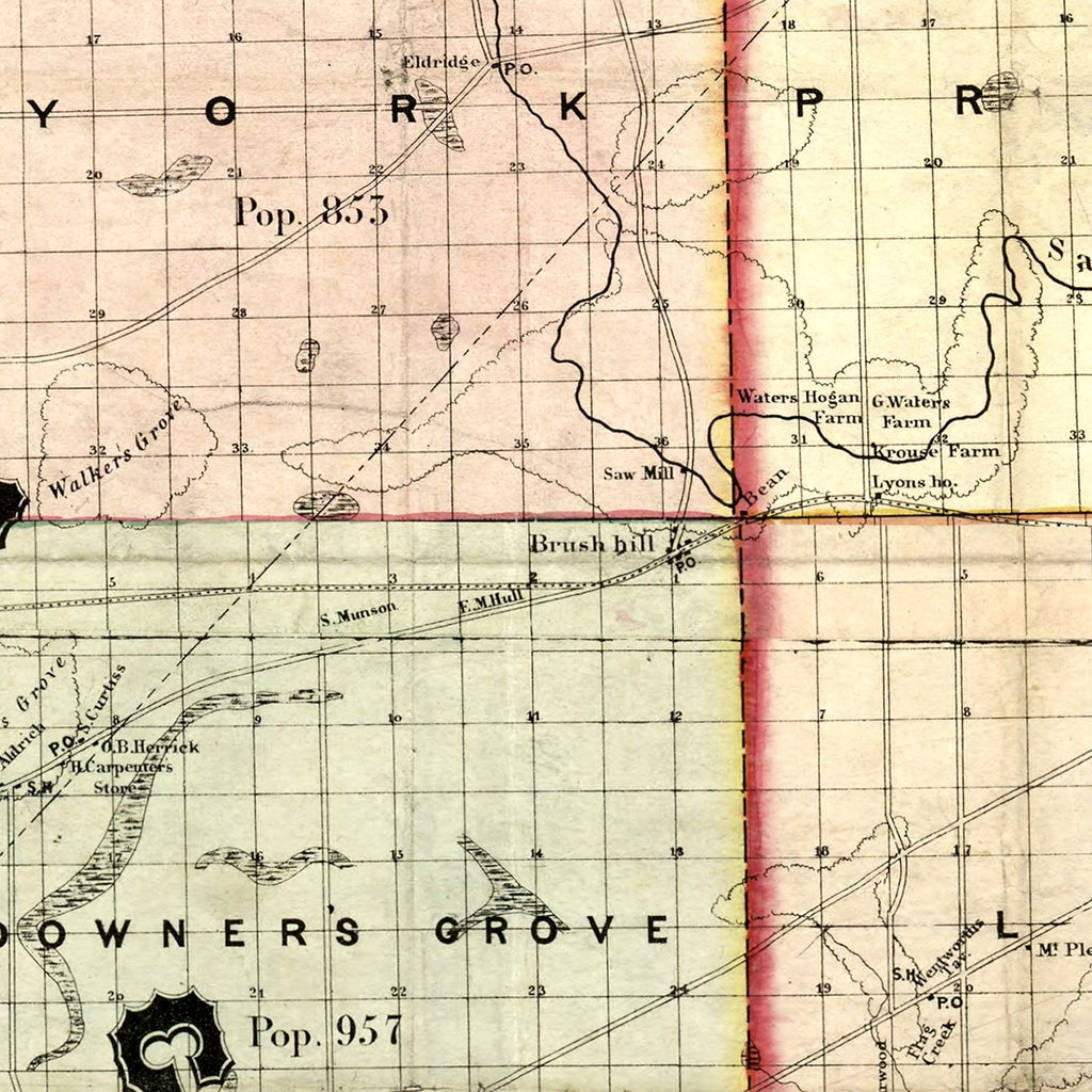 Vintage Map of Kane County, Illinois 1851