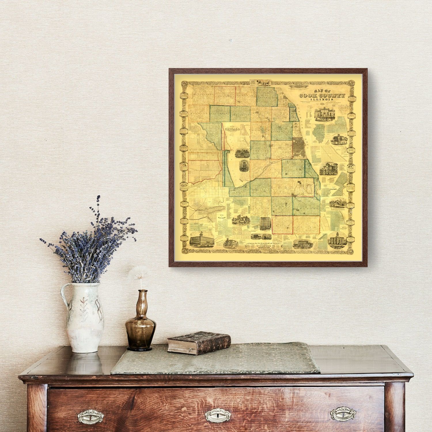 Vintage Map of Cook County, Illinois 1861