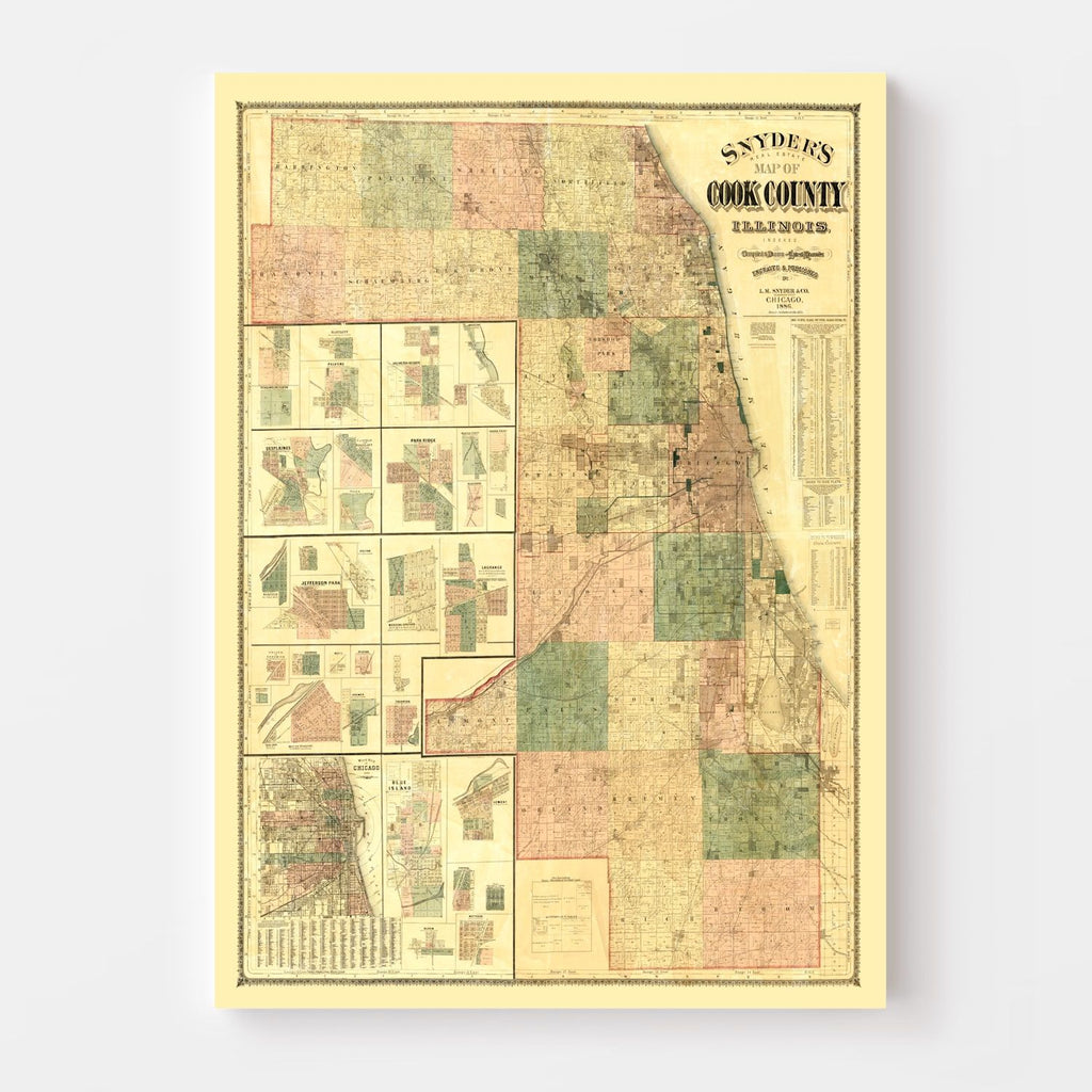 Vintage Map of Cook County, Illinois 1886