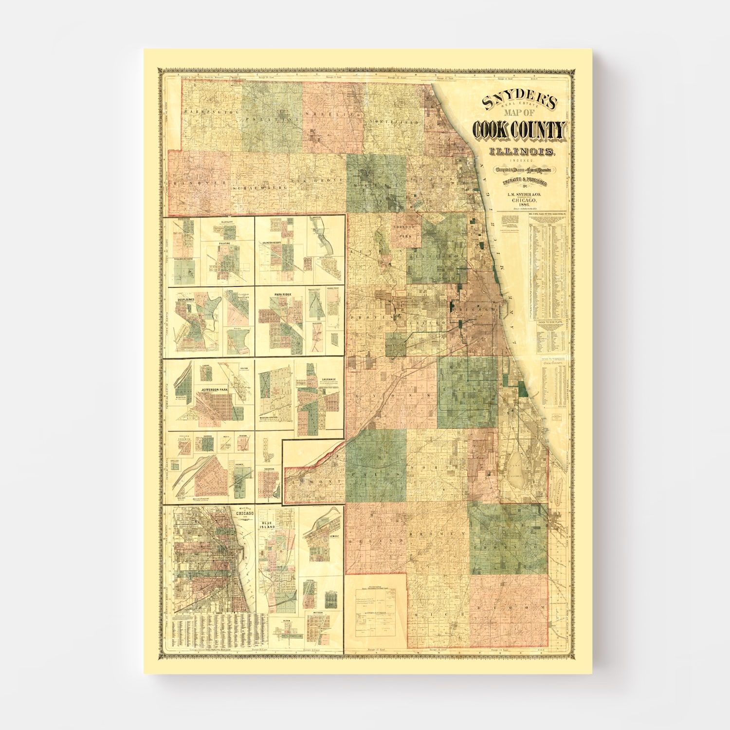 Vintage Map of Cook County, Illinois 1886