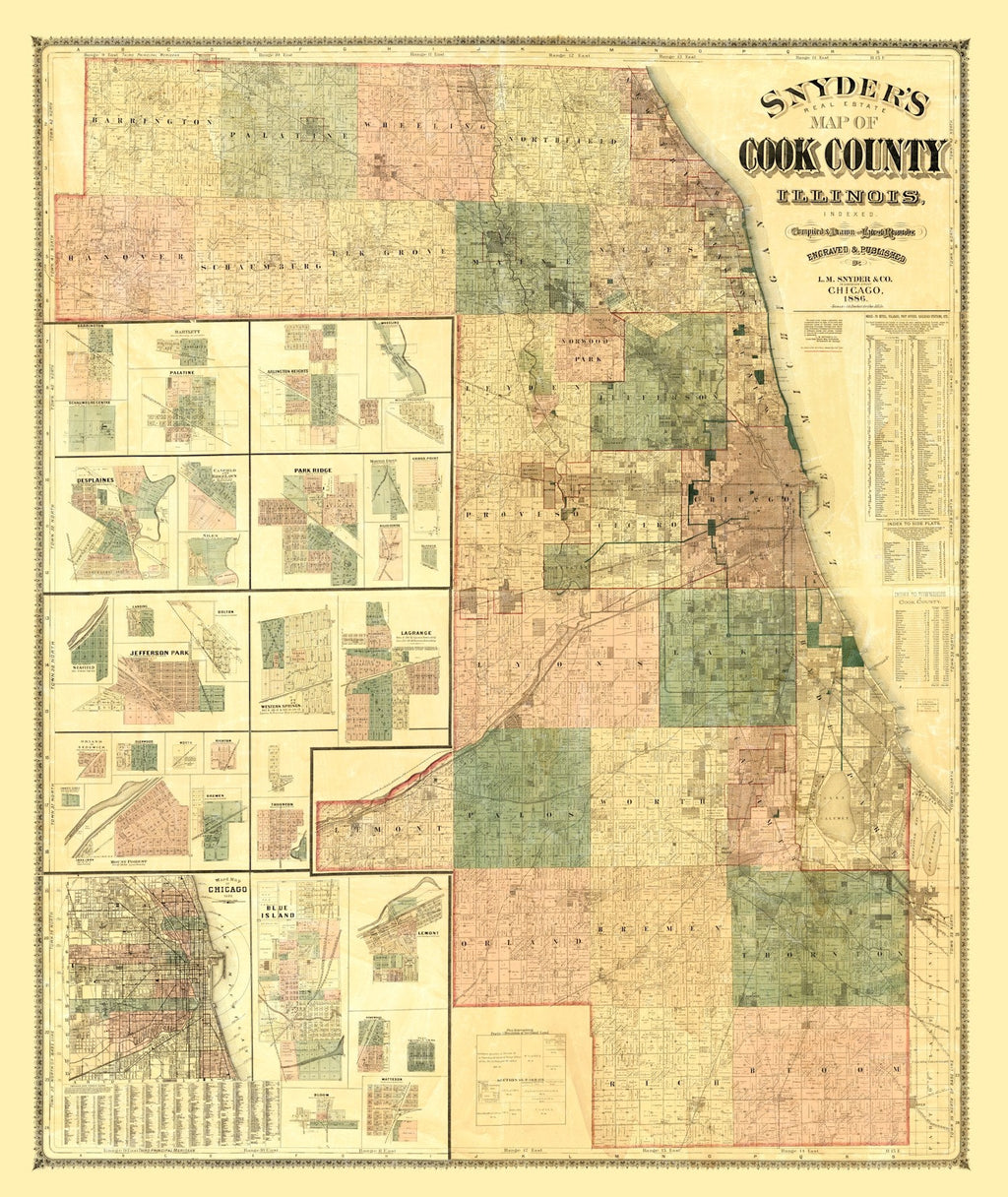 Vintage Map of Cook County, Illinois 1886